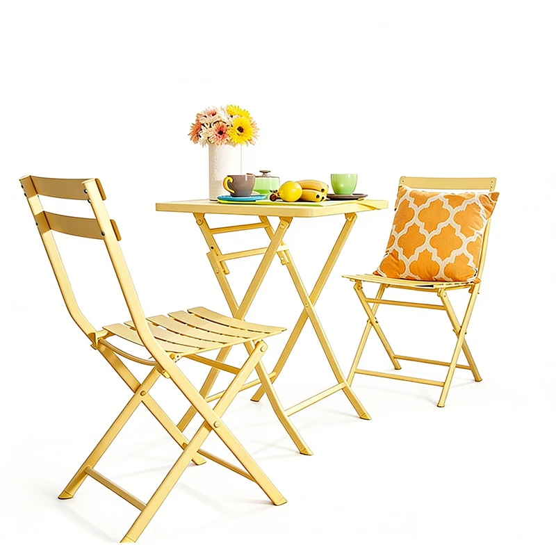 Iron Modern Design Folding Tables and Chairs Garden Courtyard Restaurant Stackable Dining Chair Outdoor Furniture Sets