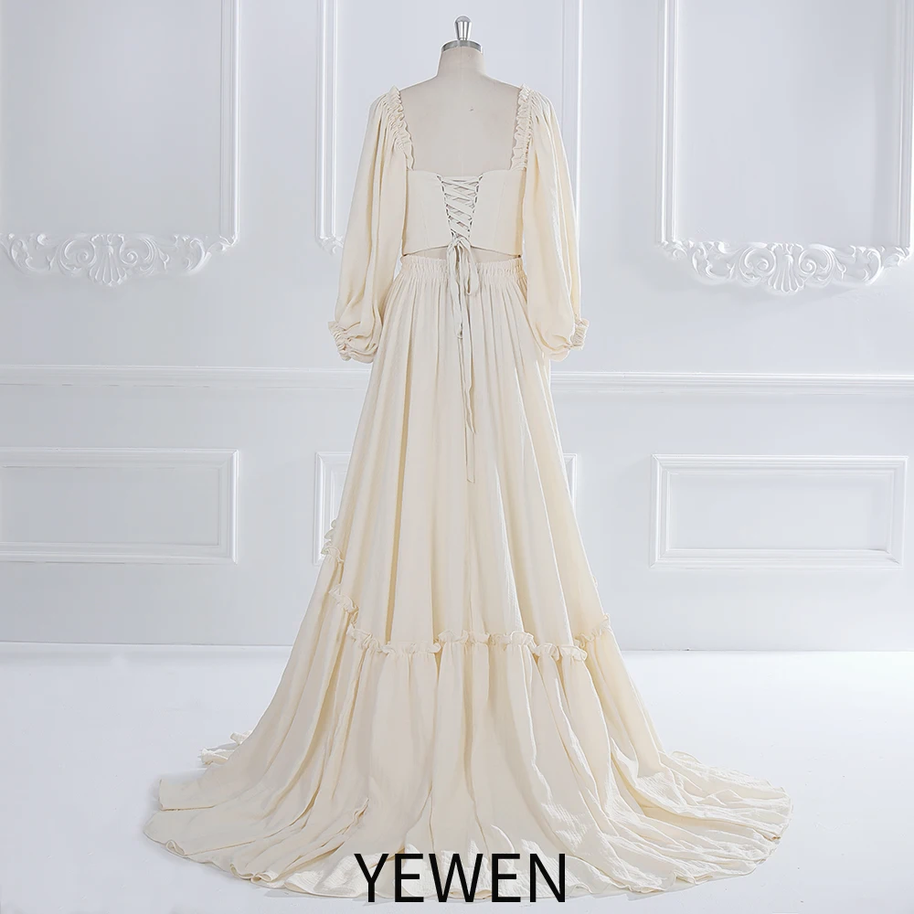 Square Neckline Long Sleeves Cotton Dresses for Pregnant Photography Elastic Waist Pregnancy Photoshoot Outfit YW231072D