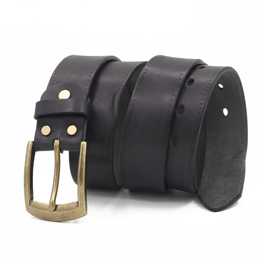 Vintage Distressed Buckle Genuine Leather Belt for Men Cuttable Cowhide Western Style Belts for Jeans