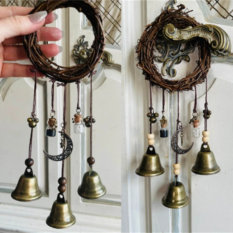 Witch's Protection Bell Witch'ss Bell Protection Door Handle Pendant Rattan Wind Chime Witch Pray Crystal Wind Chime Room Decor