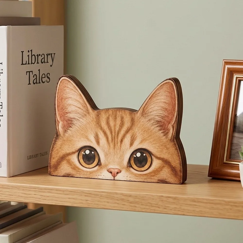 Trendy Desk Decor Peeping Cat Wooden Figurine Cute Funny Orange Cat Decor Pet Desktop Ornaments for Bestie, Sister, Coworker
