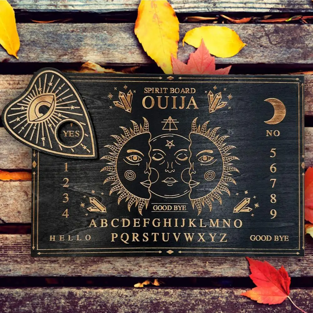 Smooth Wood Surface Ouija Board Divine Halloween Decor Black Wooden Spirit Game Board Tarot Card Stand Set for Talking to Souls