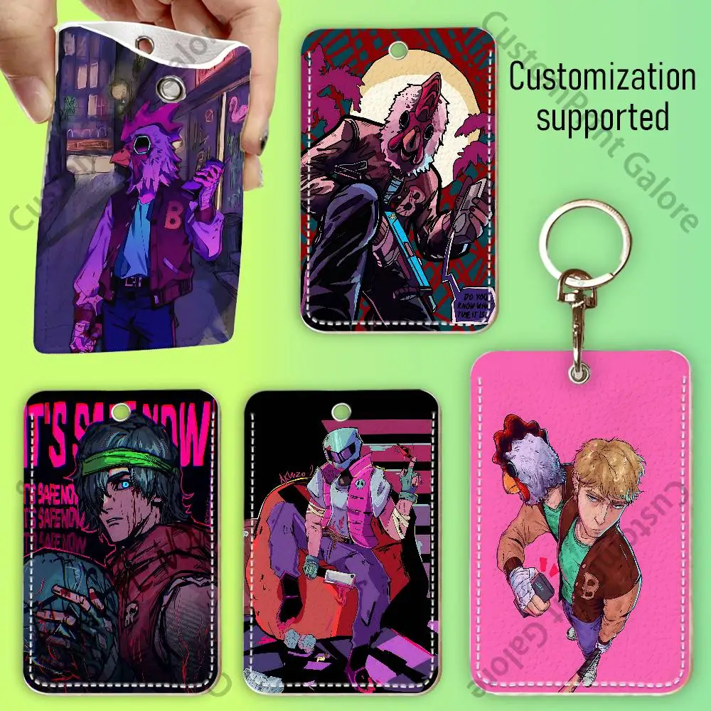 Jacket H-Hotline M-Miami Printed PU Leather Card Holder with Keychain Card Case Portable ID Badge Holder for Daily Use
