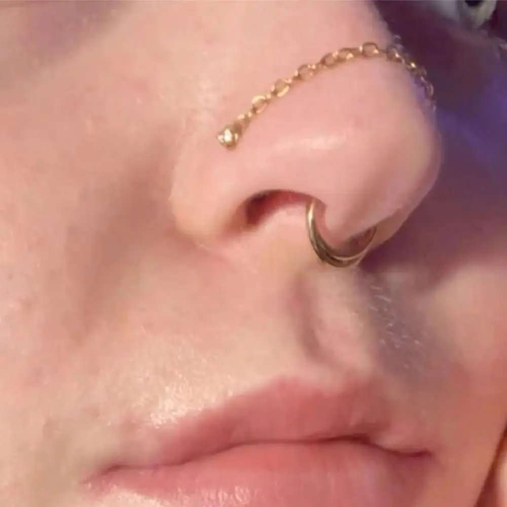 7pcs 20G 1.5/2/2.5/3mm CZ Nose Ring Chain Stud Unisex Punk Surgical Steel Single Chain L-Shaped Bar Earrings For Daily Wear