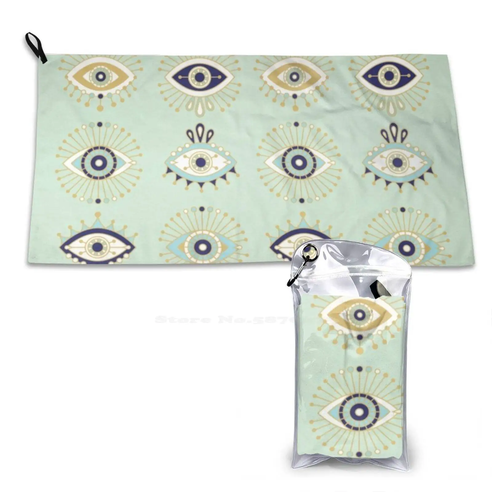 Evil Eye Collection Soft Towel Quick Dry Beach Towel Evil Eyes Evileye Amulet Charm Mint Gold Egyptian Hamsa Eyeball Eyelash