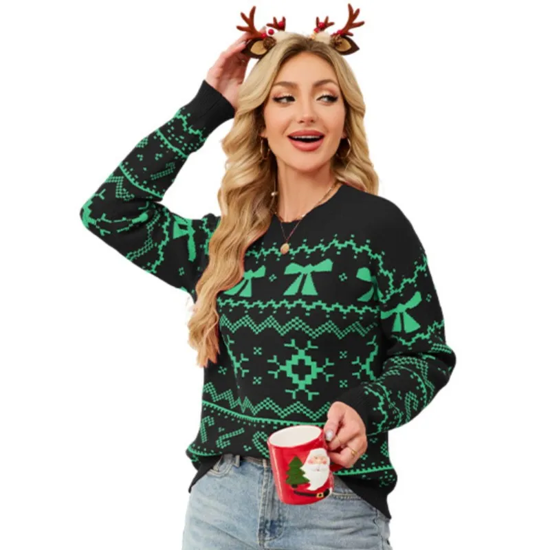 

Snowflake & Festive Design Casual Knitted Red Top Warm for Holiday Outfits & Daily Wear 2025 Winter Women's Christmas Sweater