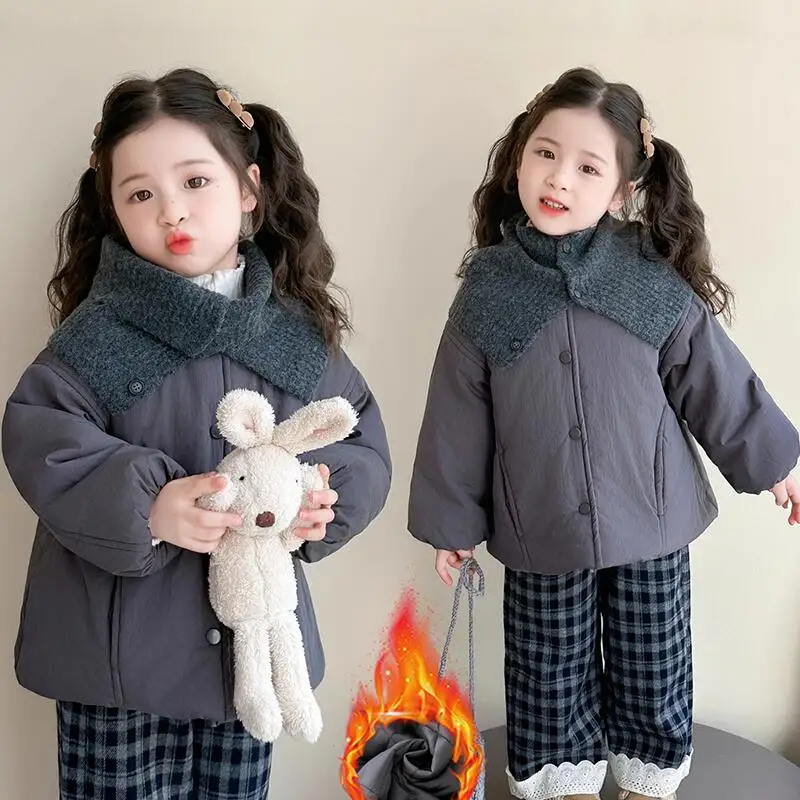 

Утепленная зимняя куртка для девочек, осеннее пальто на хлопковой подкладке, монохромные топы, детская теплая верхняя одежда, модная повседневная одежда в стиле каваи