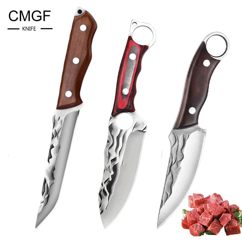 

CMGF Stainless Steel Boning Knife Forged Sharp Meat Cleaver Easy to Carry BBQ Cutting Knife Wooden Handle Fruit Knife