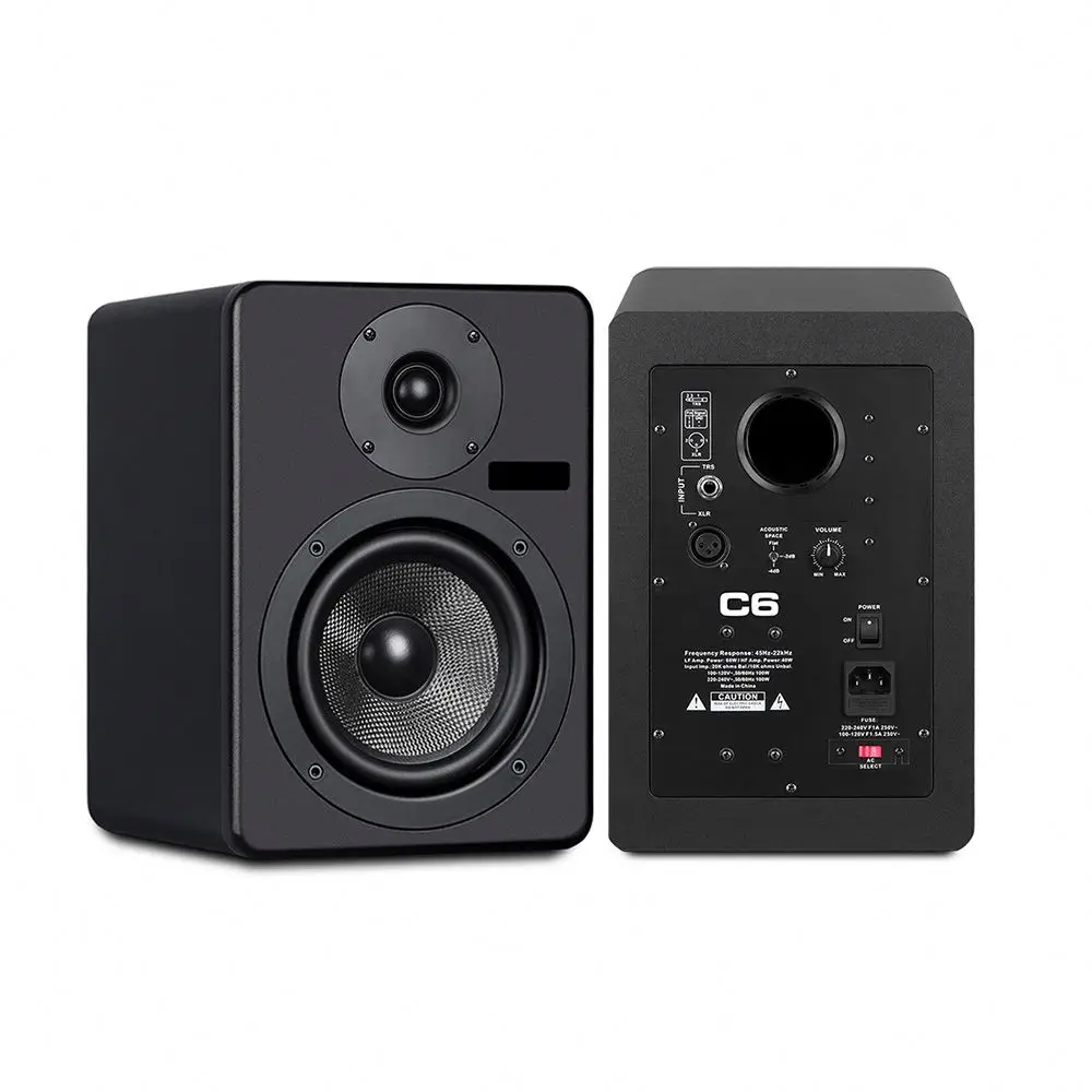 Free  logo Active 6 Inch Studio Monitor Speakers Good Sound Quality for Studio Church Computer Senior Wooden