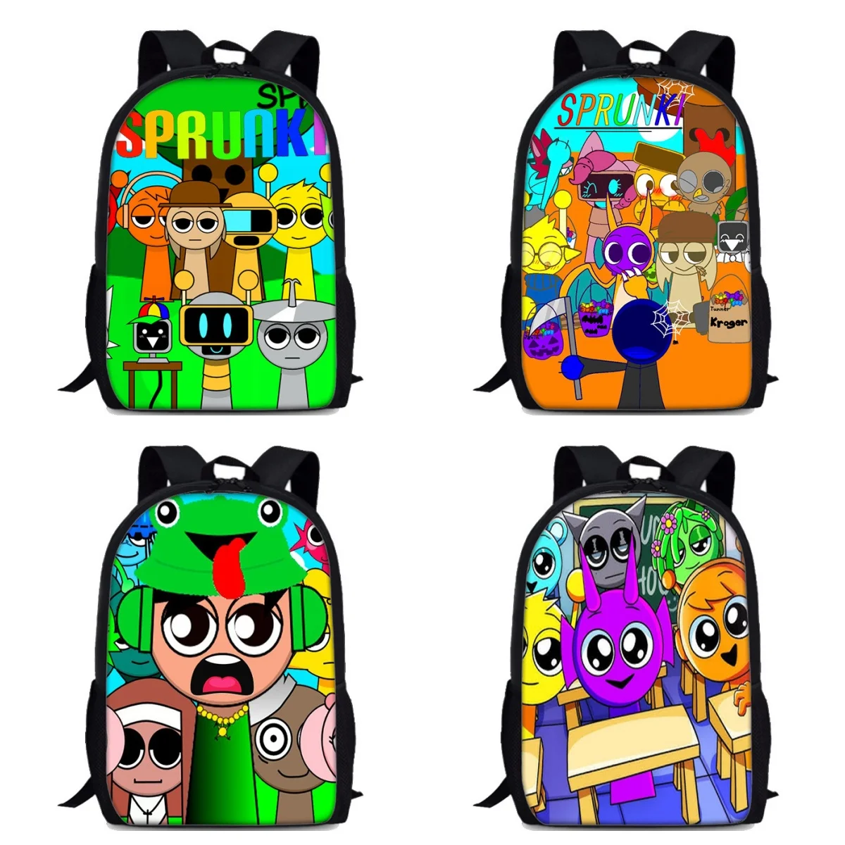 Sprunki Incredibox Rhythm Game Print Backpack, Large Capacity Kids School Bag for Boys Girls Students Fans Gift