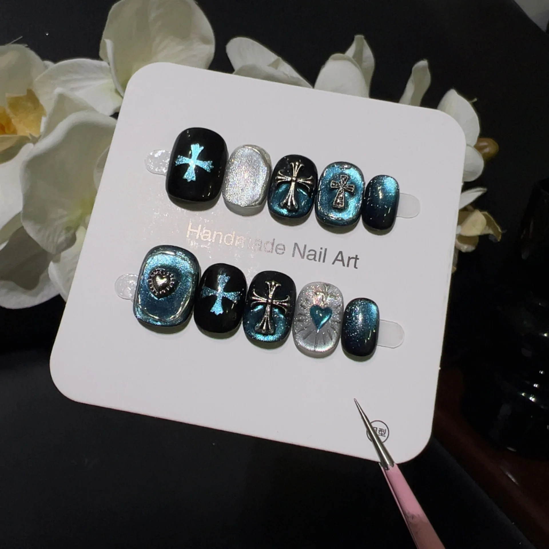 

[Blue Knight] Dark Gothic Metal Cross Nail Art Blues Niche Premium Handmade Armor