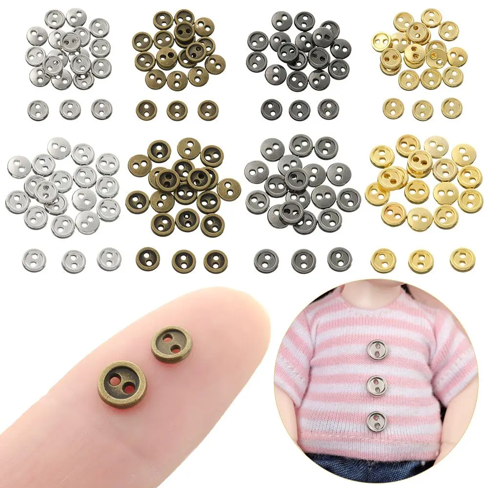 20pcs Cute Dollhoues Miniature Two Holes Mini Metal Buttons DIY Doll Clothes Dolls Strap Buckles Clothing Sewing Craft