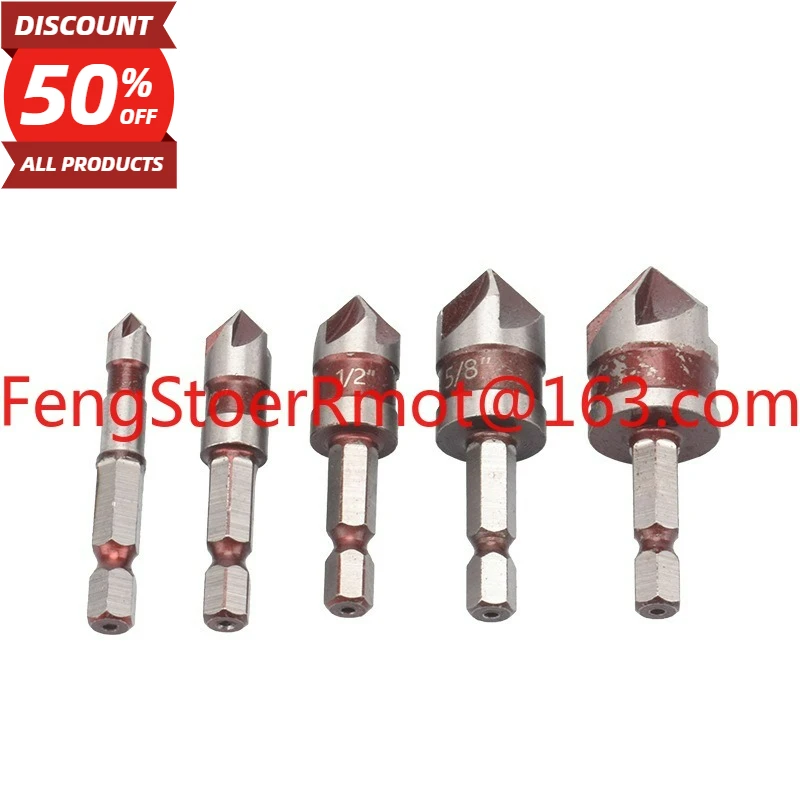 5Pcs hexagonal handle imperial five-edge chamfer hand drill deburring reaming woodworking tool set