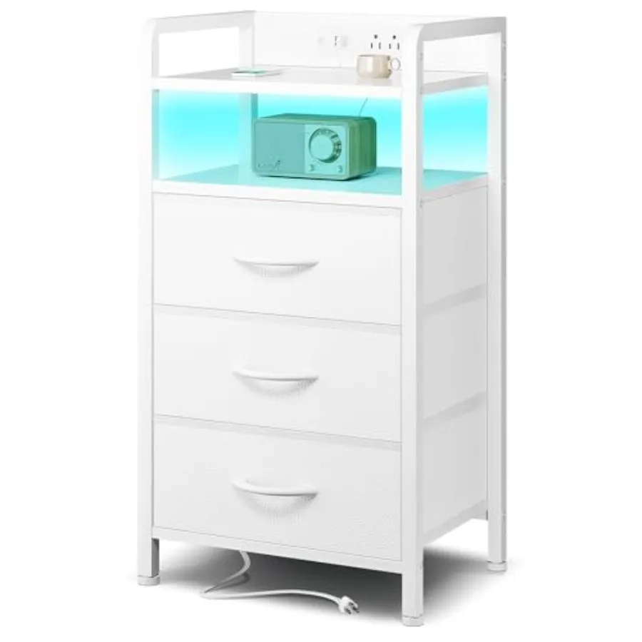 

Night Stand Bedside Charger Bedroom - Nightstand with Charging Station Bed Side Table with LED Light Strip End Table with U-S-B