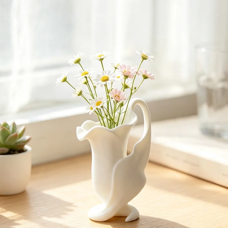 3D Printed Calla Lily Vase Minimalist White Flower Vase Creative Dry Flower Container Modern Aesthetic Desktop Ornament