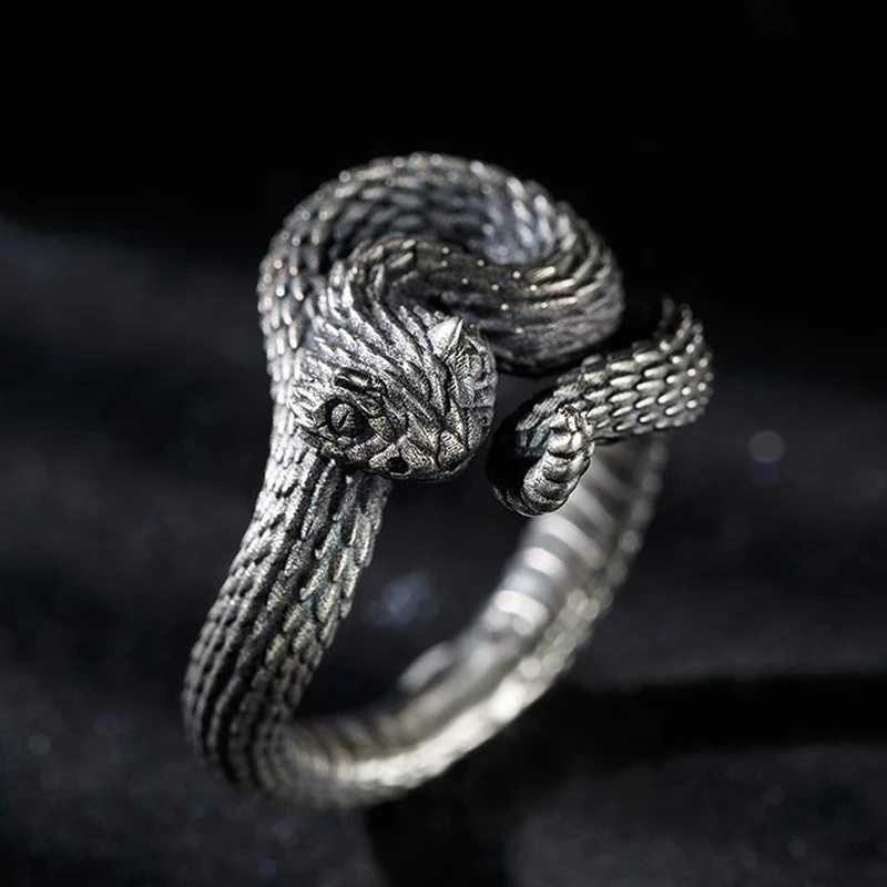 Personality Vintage Silver Plated Snake Ring Motorcycle Party Punk Domineering Ring Women's Men's Ring Cool Hip Hop Jewelry