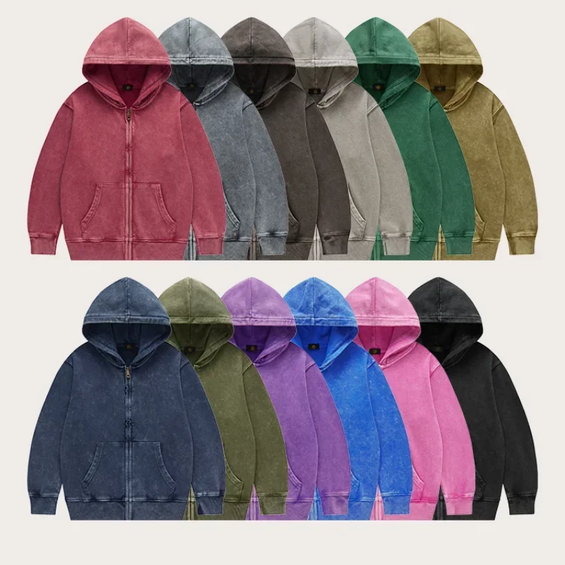 Children\'s Outerwear 2024 Autumn Trendy Cool 350G Terry Cotton Vintage Zipper Hoodies Boys Girls Casual Sport Tops Kids Clothes