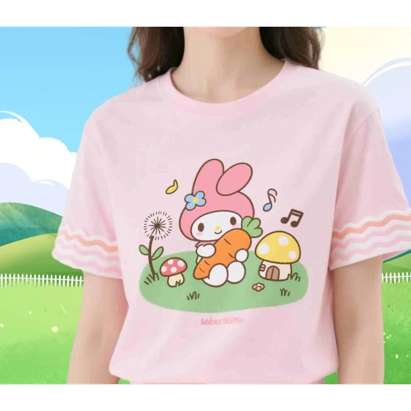 

MOTO-My Melody's Carrot Magic "Футболка с милым мультяшным 3D принтом, детская летняя футболка с короткими рукавами