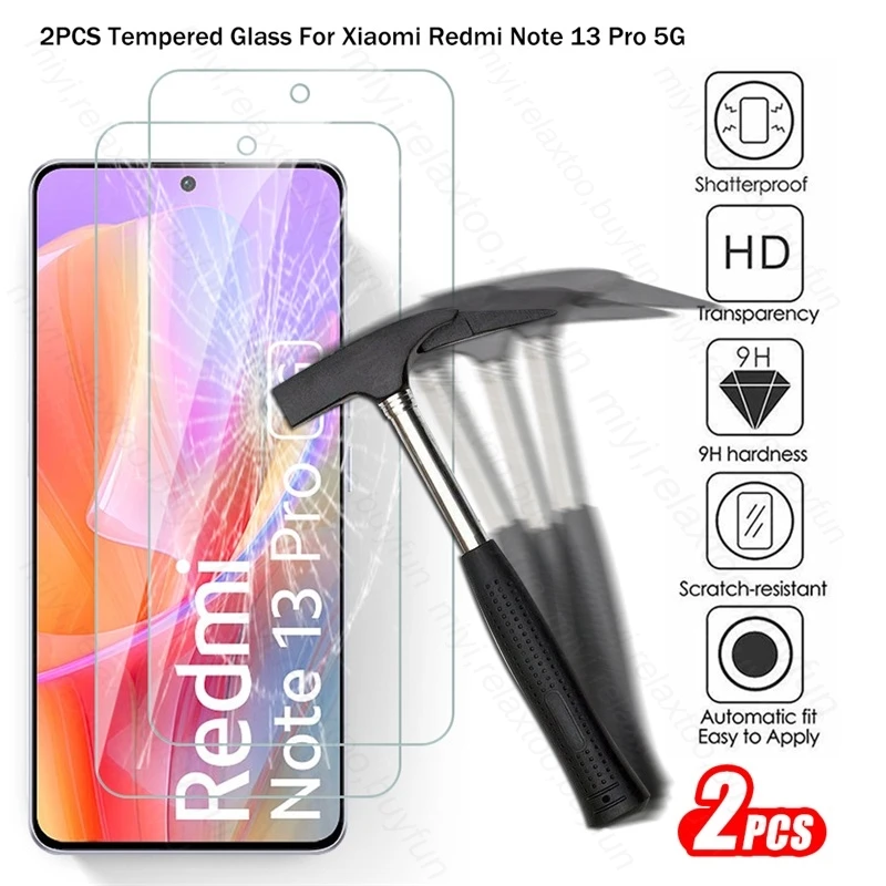 2PCS 9H Premium Protective Glass For Xiaomi Redmi Note 13 Pro 5G Armor Safty Screen Protector Film Redmy Note13 Not 13 Pro 4G 5G