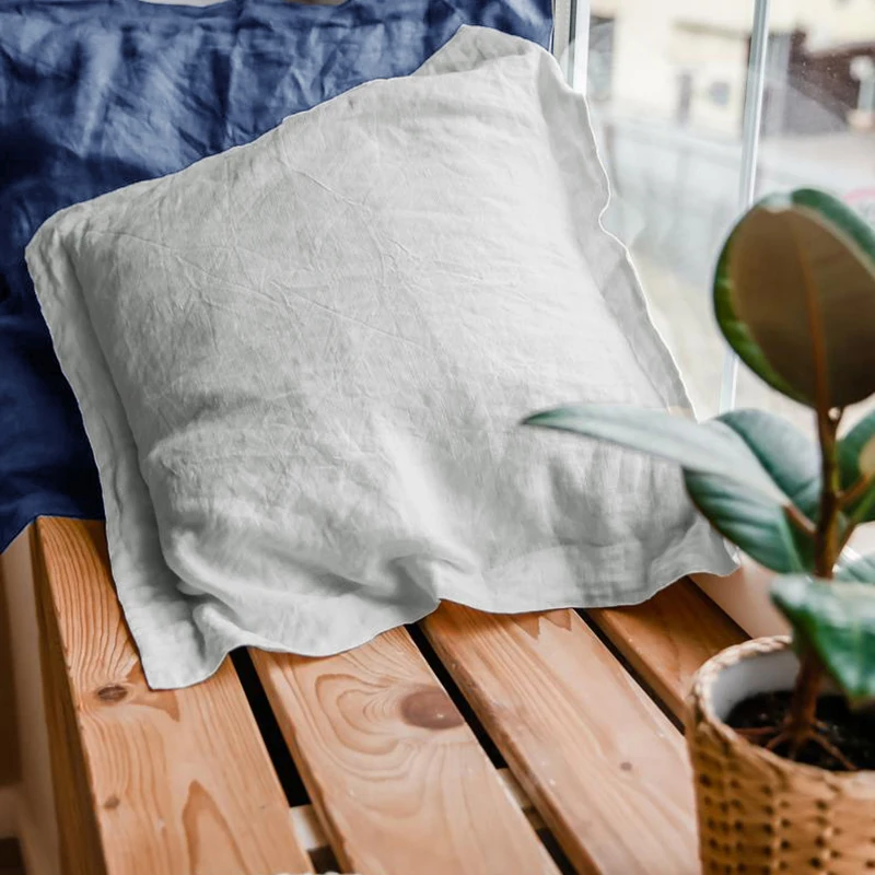 100% Pure Linen Throw Pillow Case, Solid Natural Flax Soft Cushion Cover, 40/45/50/55/60/65/70cm, Home Sofa Decorative