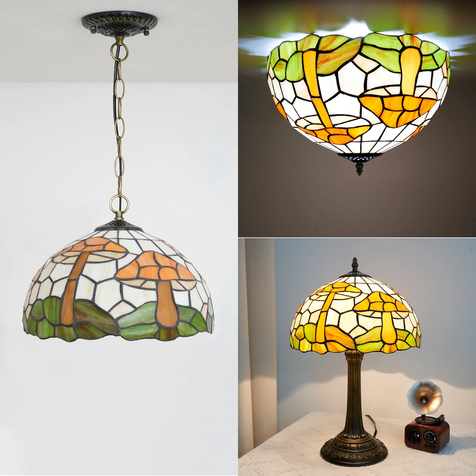 Tiffany Style Stained Glass Lamp Shade Replacement Creative Mushroom Lampshades Only, for Bedside Reading Lamp Kid's room decor