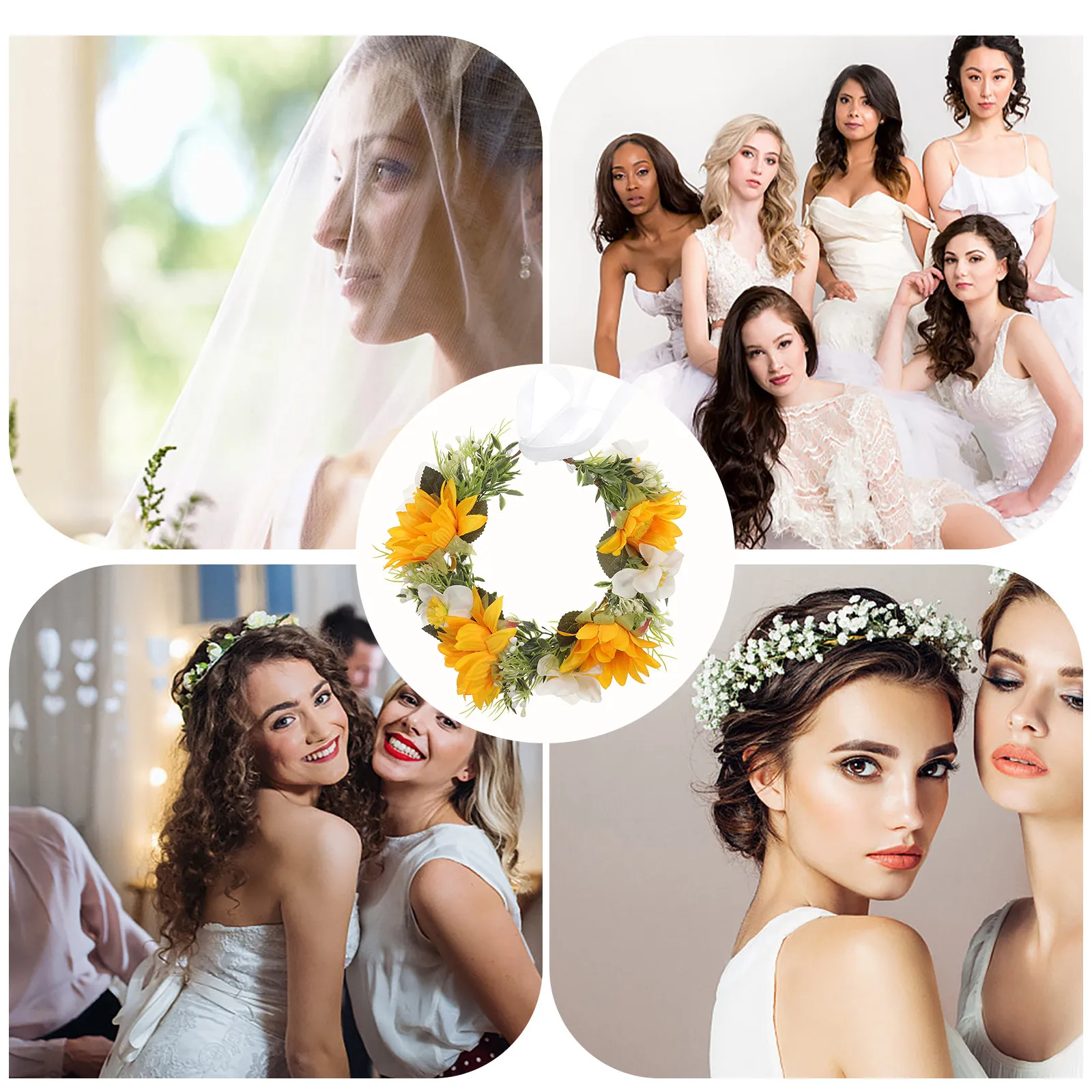 

Регулируемая повязка на голову с подсолнухами, свадебный цветочный венок, аксессуар для волос для вечеринок, головной убор с подсолнухами