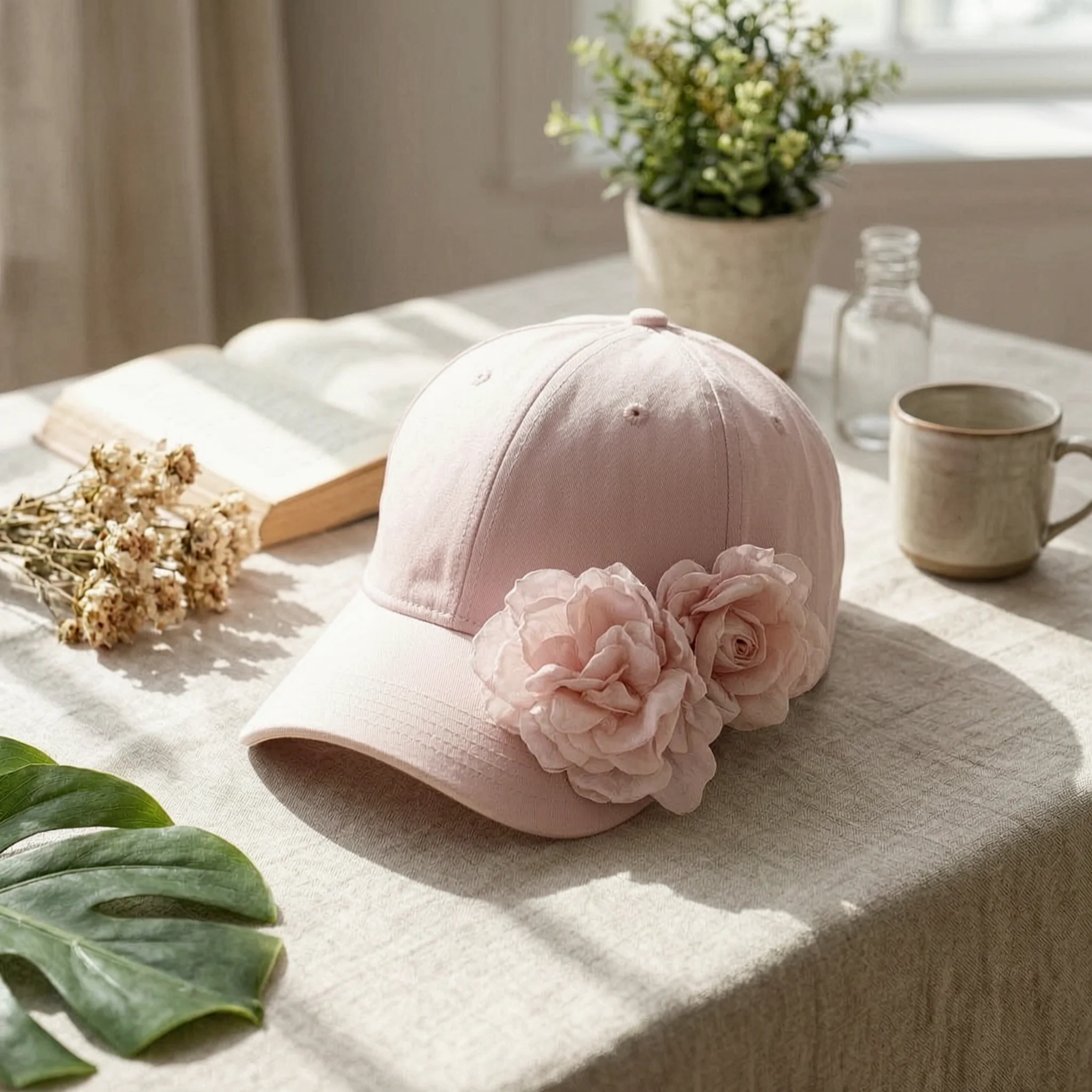 

Pink Floral Baseball Cap Fashionable Washed Cotton Baseball Cap Headwear Soft and Lightweight for Sunny Days