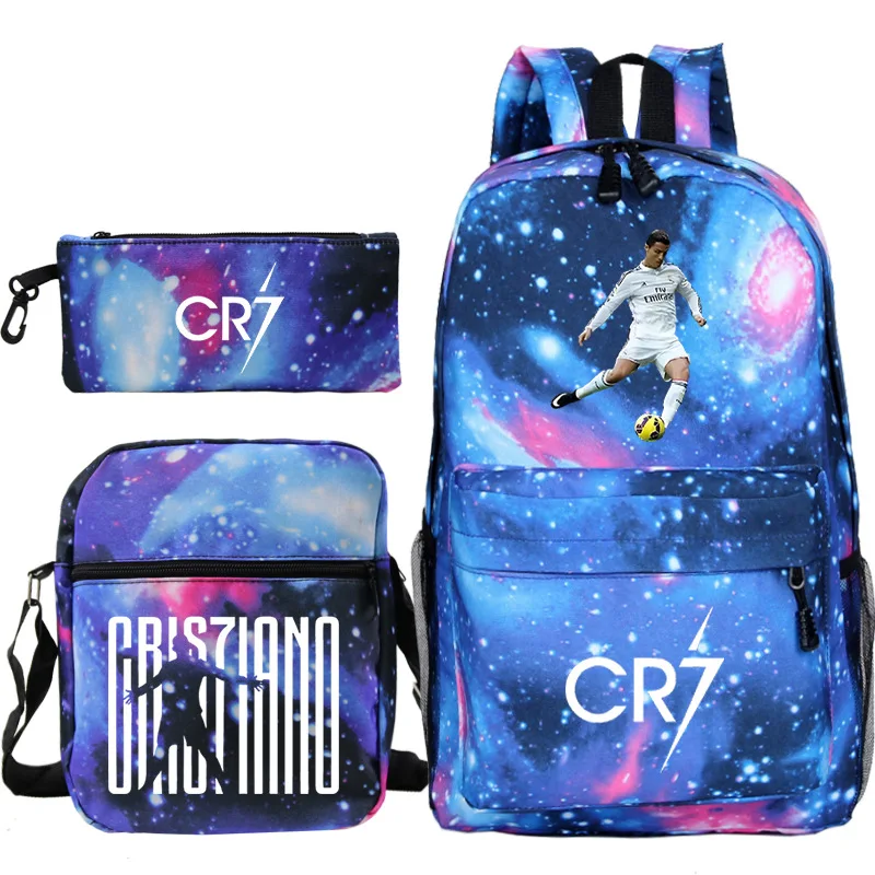 Mochila ligera de estilo sencillo para hombre y mujer, morral escolar con capacidad para ordenador portátil, 3 piezas, CR7