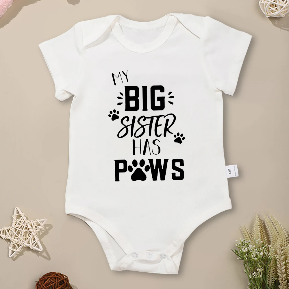 My Big Sister Has Paws Baby Girl Clothes 100% Cotton Onesie Aesthetic Fashion Summer Toddler Boy Romper O-neck Short Sleeve