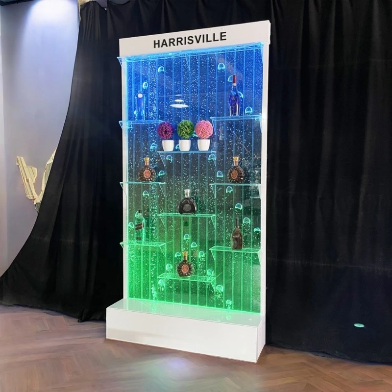 Custom acrylic LED digital blister wall design with display bar shelves