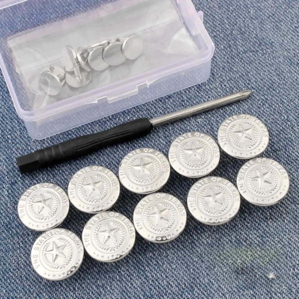 10pcs Portable Replacement Jeans Buttons Nailless Waist Adjust Pants Pins Removable Repair Kit