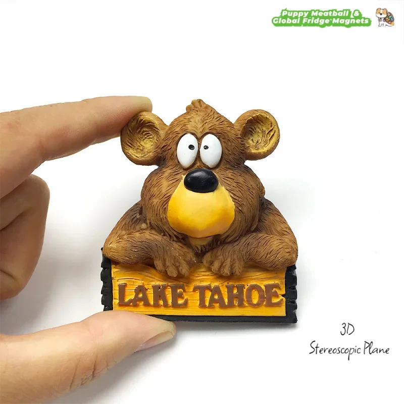 American Lake Tahoe lindo dibujo animado 3D oso pardo imanes de succión magnética para refrigerador recuerdo turístico decoraciones para el hogar