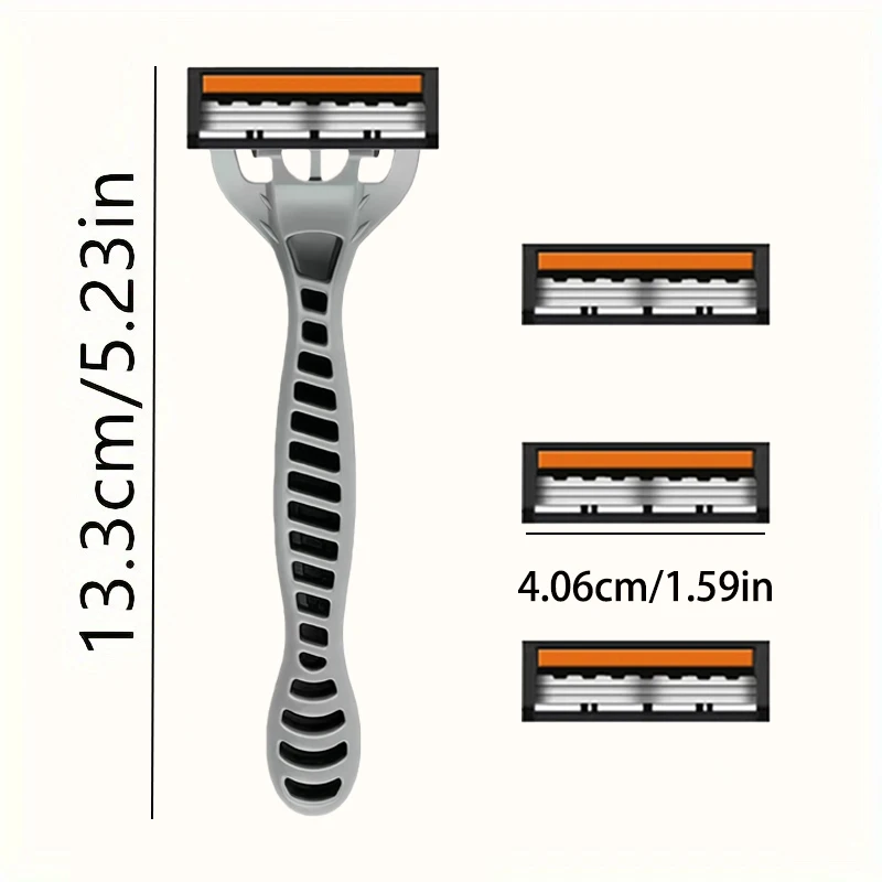 ماكينة حلاقة شفرة أمان، ماكينة حلاقة يدوية مكونة من 3 طبقات، شفرة انسيابية من الفولاذ المقاوم للصدأ قابلة للغسل للاستخدام في السفر #4