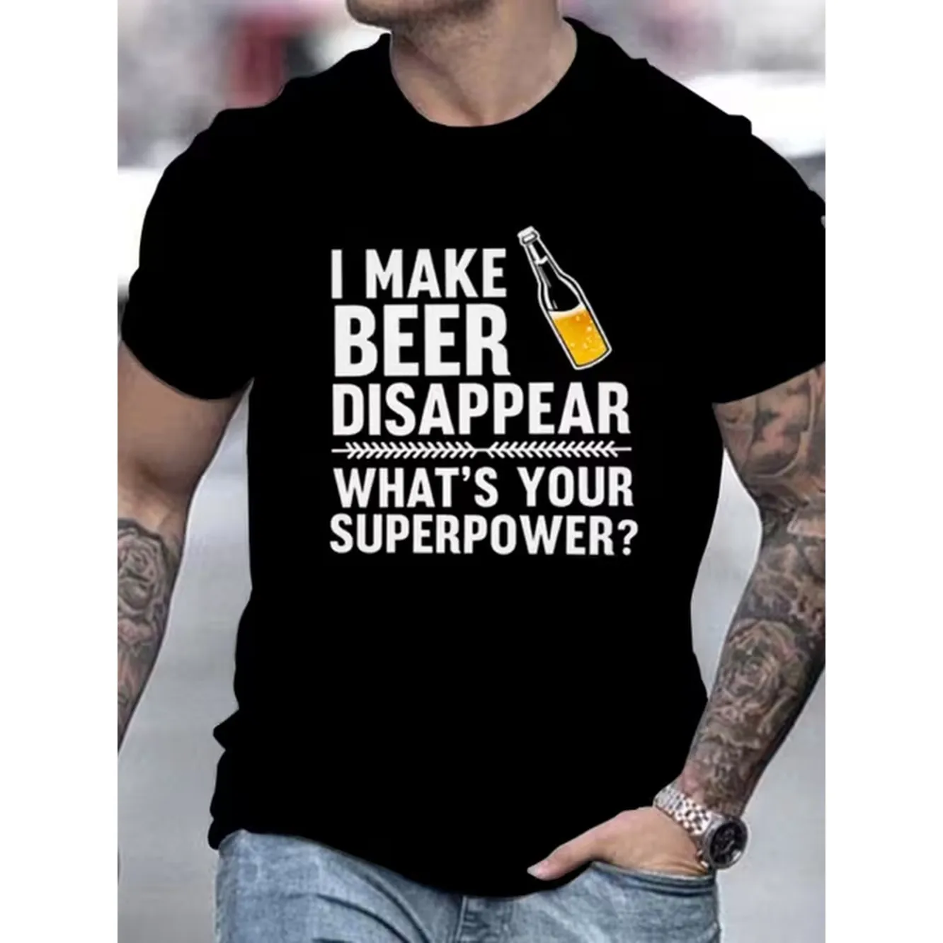 I Make Beer Whats Your Printed T Shirt for Men Casual Crew Neck Short Sleeve Top