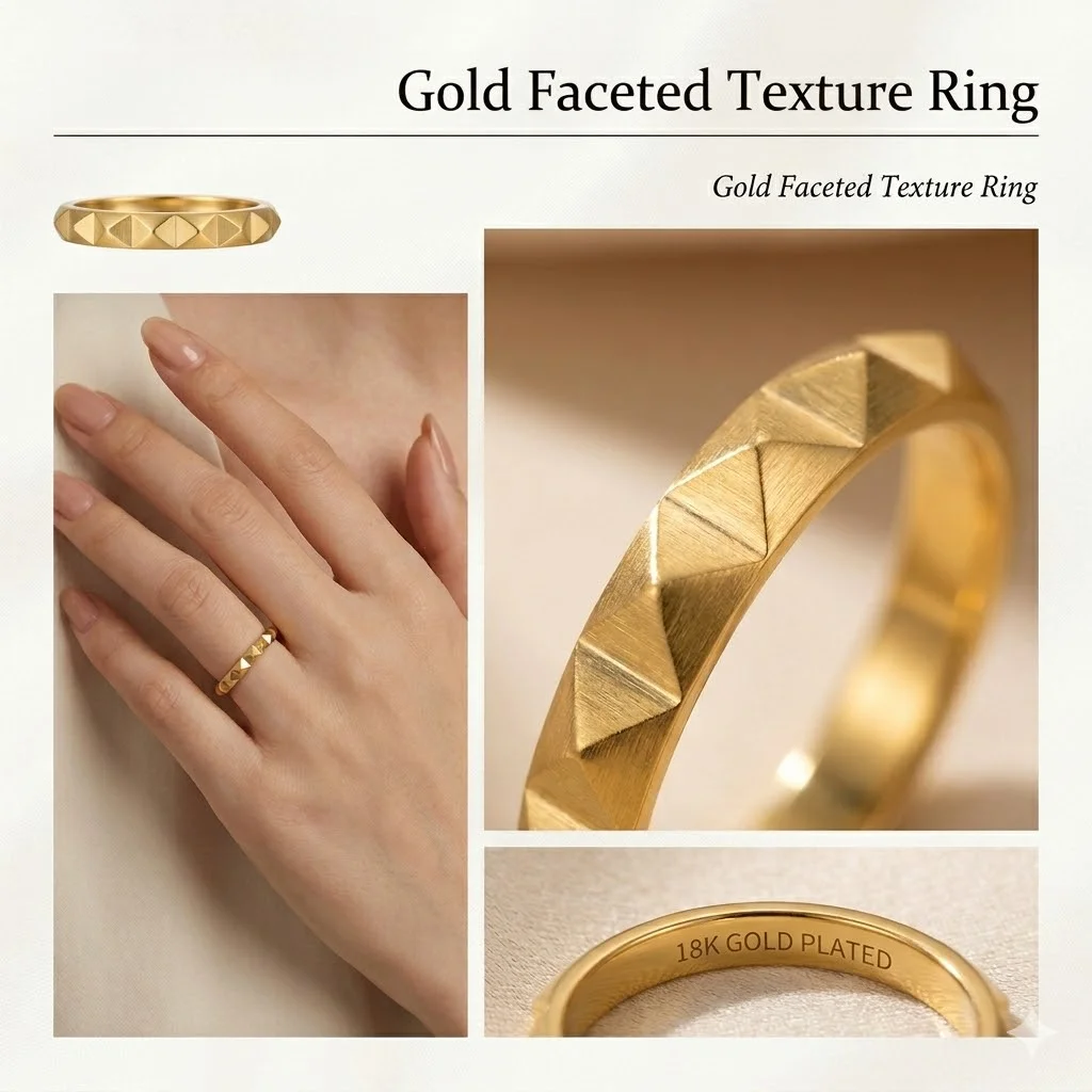3mm Slender Stainless Steel Triangular/Rhombus Ring — Multi-Faceted Stainless Steel Wedding Band for Women & Young Ladies