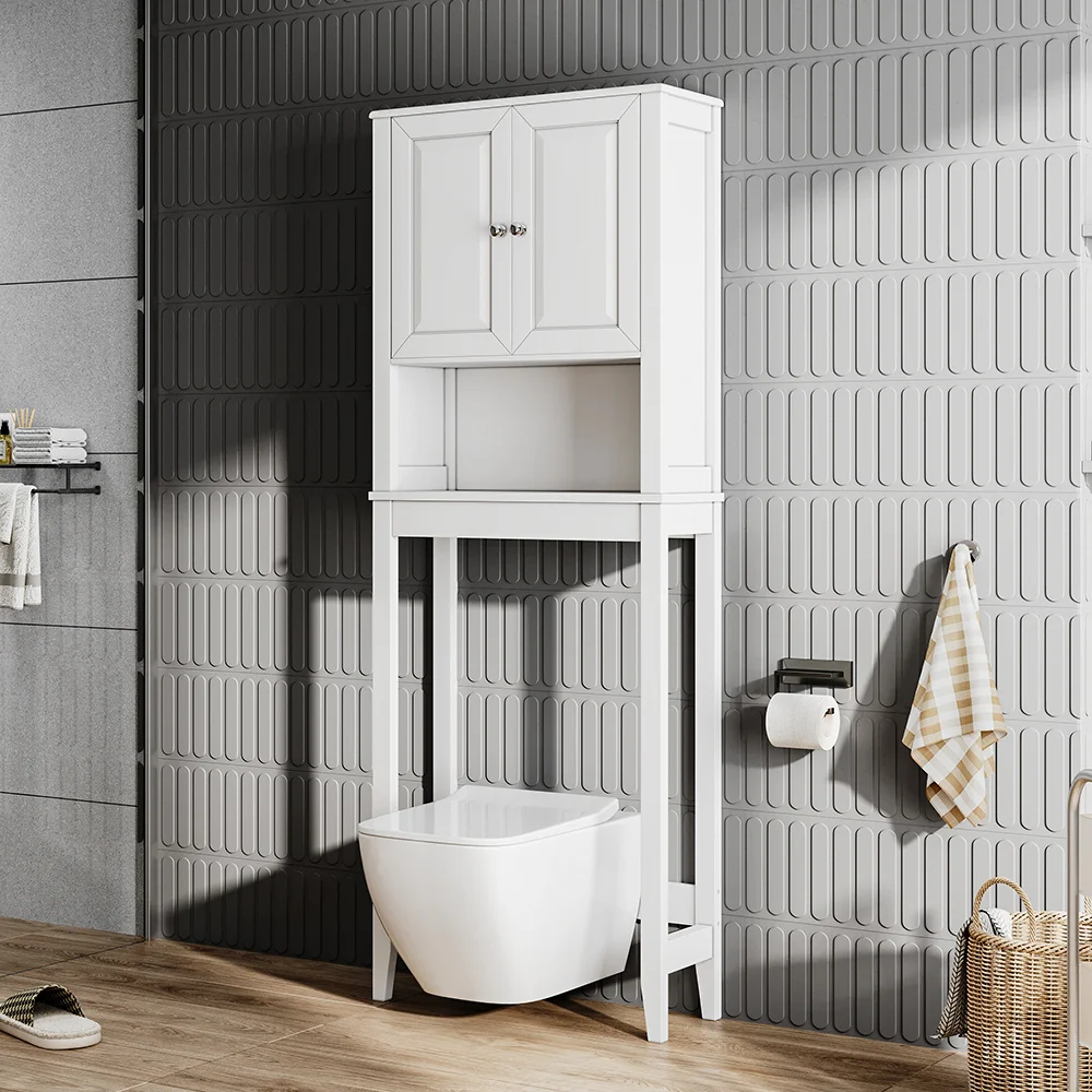 164cm H Freestanding Over-the-Toilet Storage Cabinet with Magnetic Cabinet Doors Adjustable Shelves