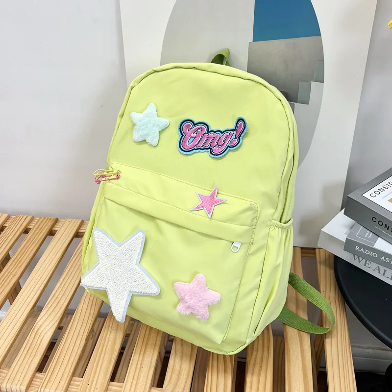 Internet Celebrity Y2K Girl Letter Embroidery Backpack Five Color 3D Plush Star Light Campus Daily Large Capacity Student Bag