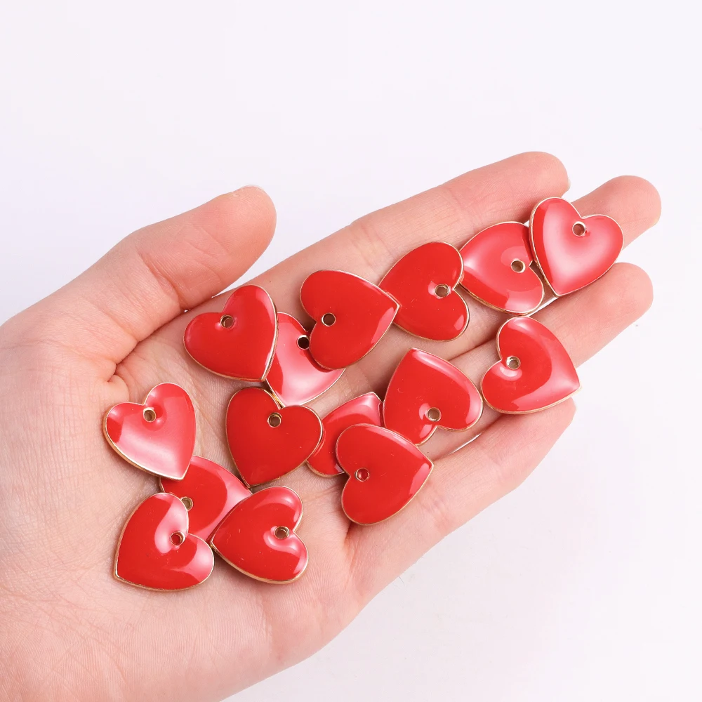 10Pcs Sweet Oil Drip Red Rose Flower Pendant For Necklace Bracelet Valentine\'s Day Earrings Charm DIY Accessories Craft Supplie