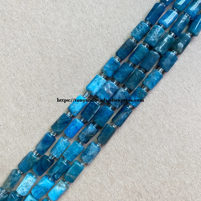 7'' Natural Faceted Blue Apatite Cylinder Spacer Stone Beads 6.5X10mm For Jewelry Making DIY