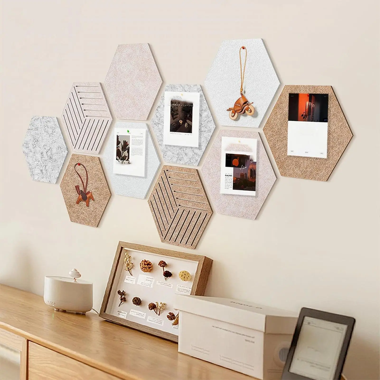 Hexagon Pin Board Wall Set Photo Display Picture Board for DIY Crafts Home Decor Aesthetic Decorative DIY Felt Message Boards