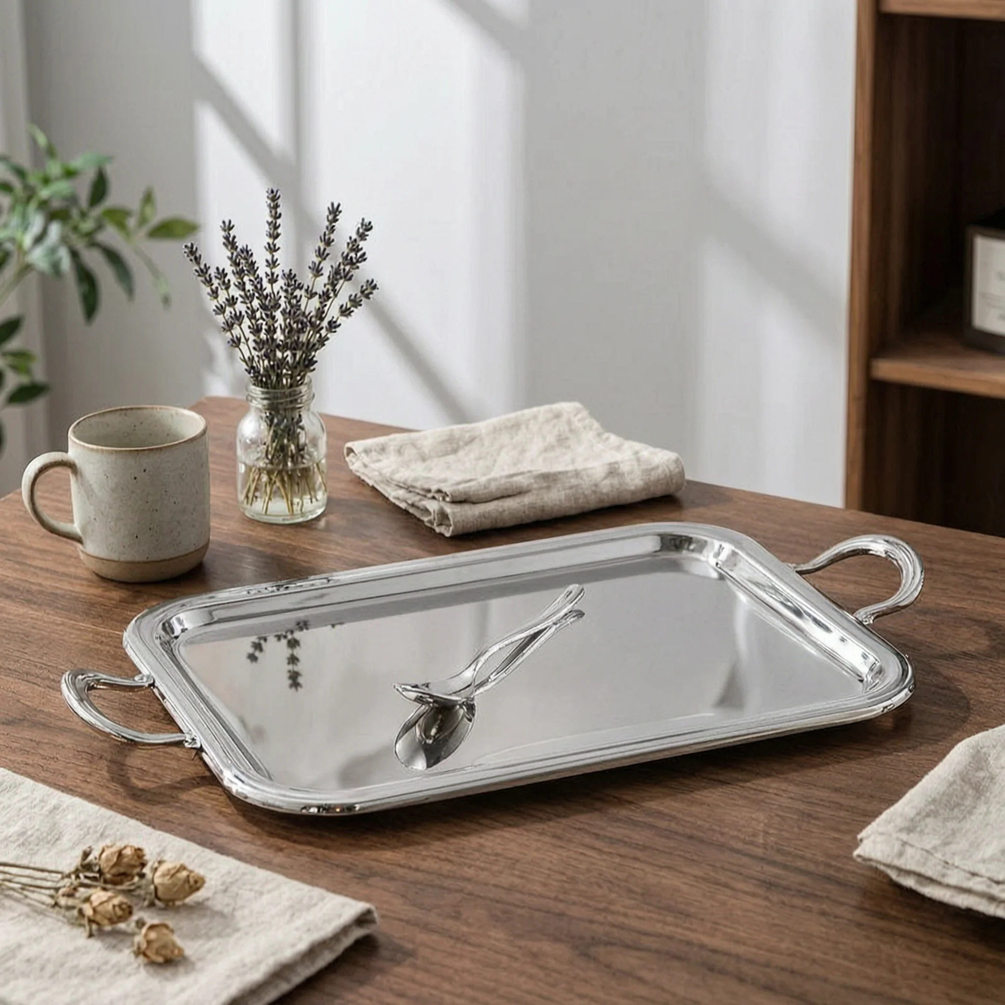 Stainless Steel Tray with Handles Food-Grade Serving Tray with Handles Metal Platter Heavy-Duty Long-Lasting for Hosts