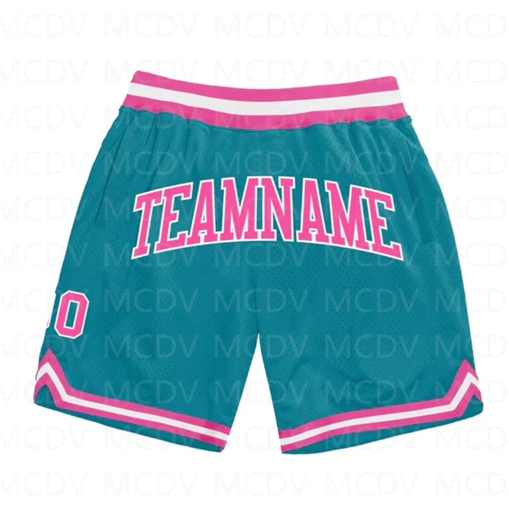 Custom Teal Purple-White Authentic Throwback Basketball Shorts 3D All Over Printed Men\'s Shorts Quick Drying Beach Shorts