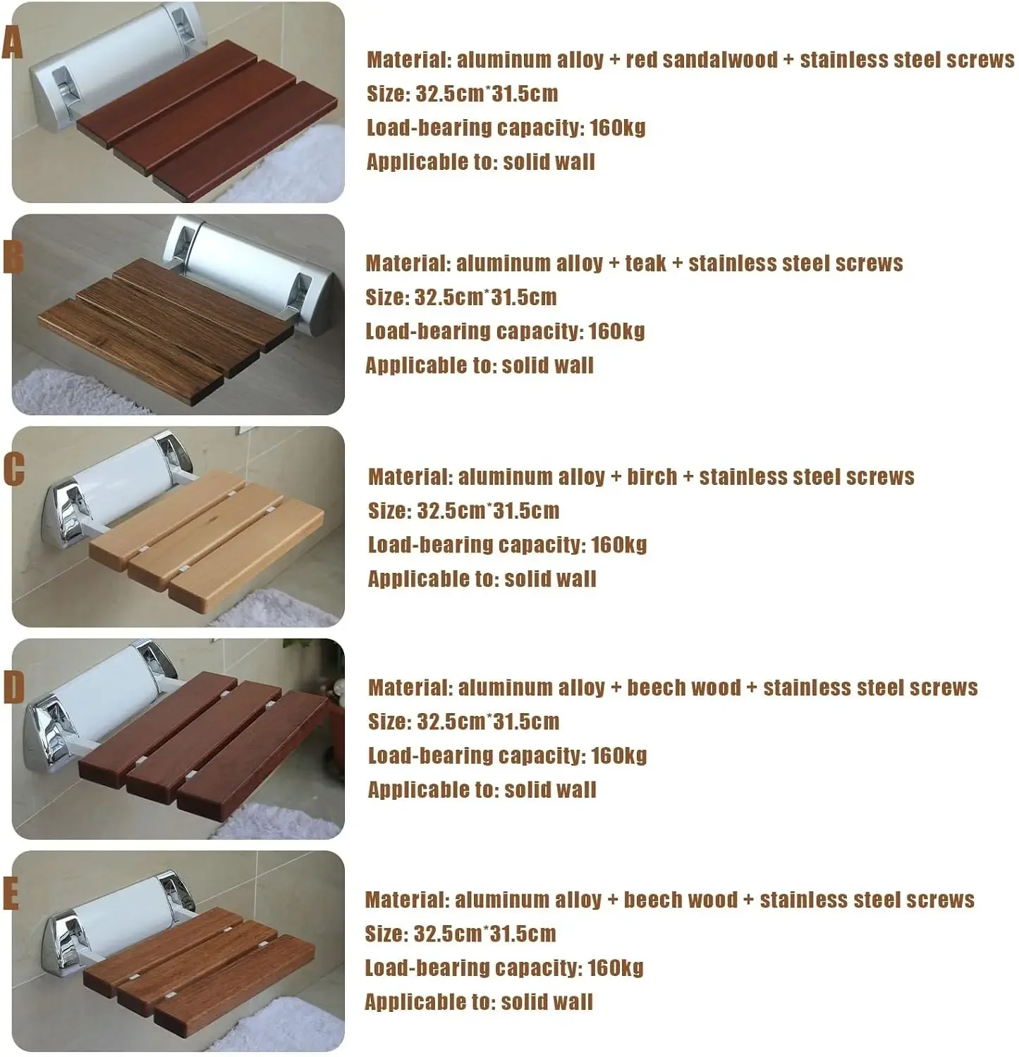 Solid Wood Folding Shower Seat and Bench Wall Mounted, Shower Chair Foldable,Shower Stool Collapsible for Inside Shower Bathroom