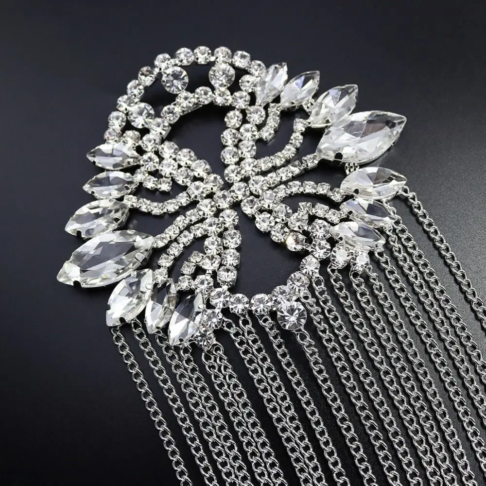 Rhinestone Shoulder Epaulets Fringe Sparkly AB Crystal Shoulder Ornament Exaggerated Lightweight Shoulder Applique Stage Costume