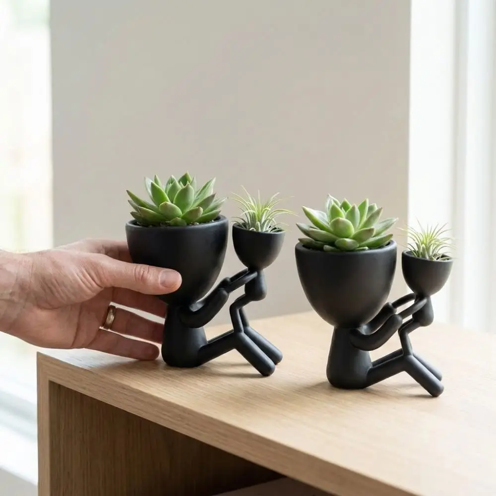 3D Printed Mother and Child Figure Planter Pot Family Themed Anti Tipping Warm Figurine Succulent Planter Minimal Stable Base