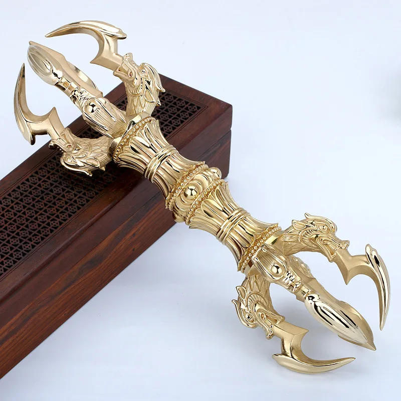 Tangmi Brass Vajra Five-Pronged Hand-Polished Collectible Decoration Buddhist Symbol Craftsmanship Home Decor