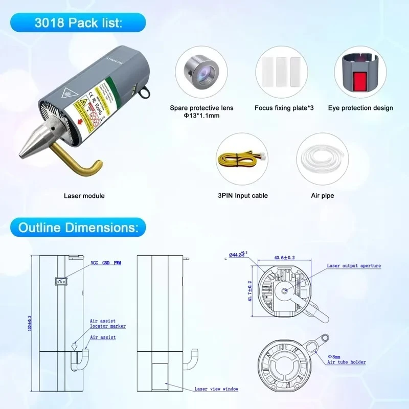 TREE 10W High Power 450nm Engraving Module with Air Assist for Cnc 3018 Pro Engraver Wood Cnc Router view 4
