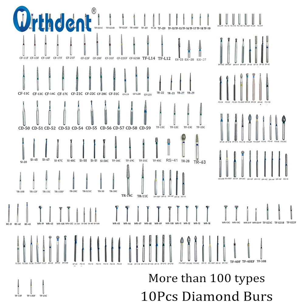 10Pcs Dental Diamond Burs Strawberries High Speed Drill Bits Dentistry Cutters Medium Emery Dentist Lab Tools Random Mix