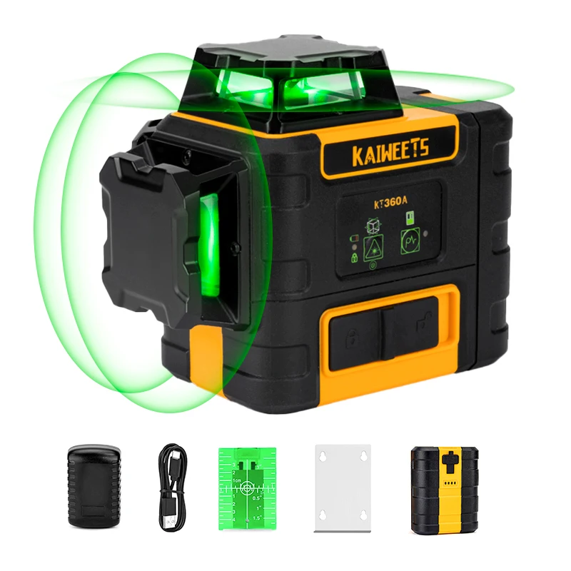 KAIWEETS KT360A 3D Cross Line Self-leveling Laser Level 360 Green Beam Three-Plane Leveling and Alignment Laser Tool