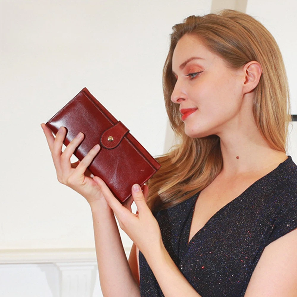 

Модный женский чехол из натуральной кожи, роскошный дизайнерский женский кошелек для вечерней вечеринки, длинный ручной клатч для женского платья, красный цвет